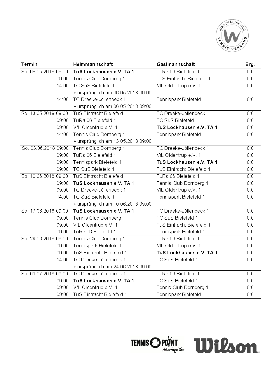 Tennis 2018 Spielplan